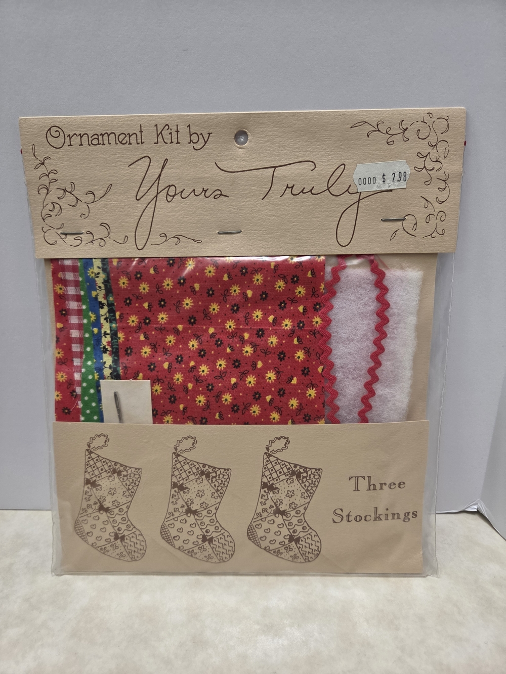Vintage Yours Truly Three Stockings Ornmanets Kit 1970’s